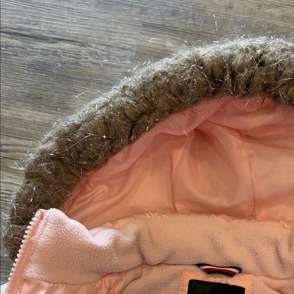 Tommy Hilfiger Pink and Black Puffer Jacket with Faux Fur Hood - Picture 6 of 6